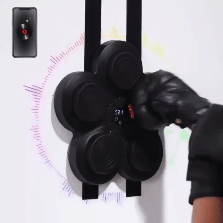 Machine de boxe musicale PowerBeat fixée au mur, avec capteurs, Bluetooth et lumières synchronisées pour un entraînement l...